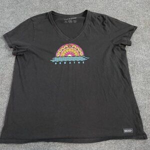 Life is Good Womens T-shirt 2XL Gray Charcoal Mandala Breather V-Neck